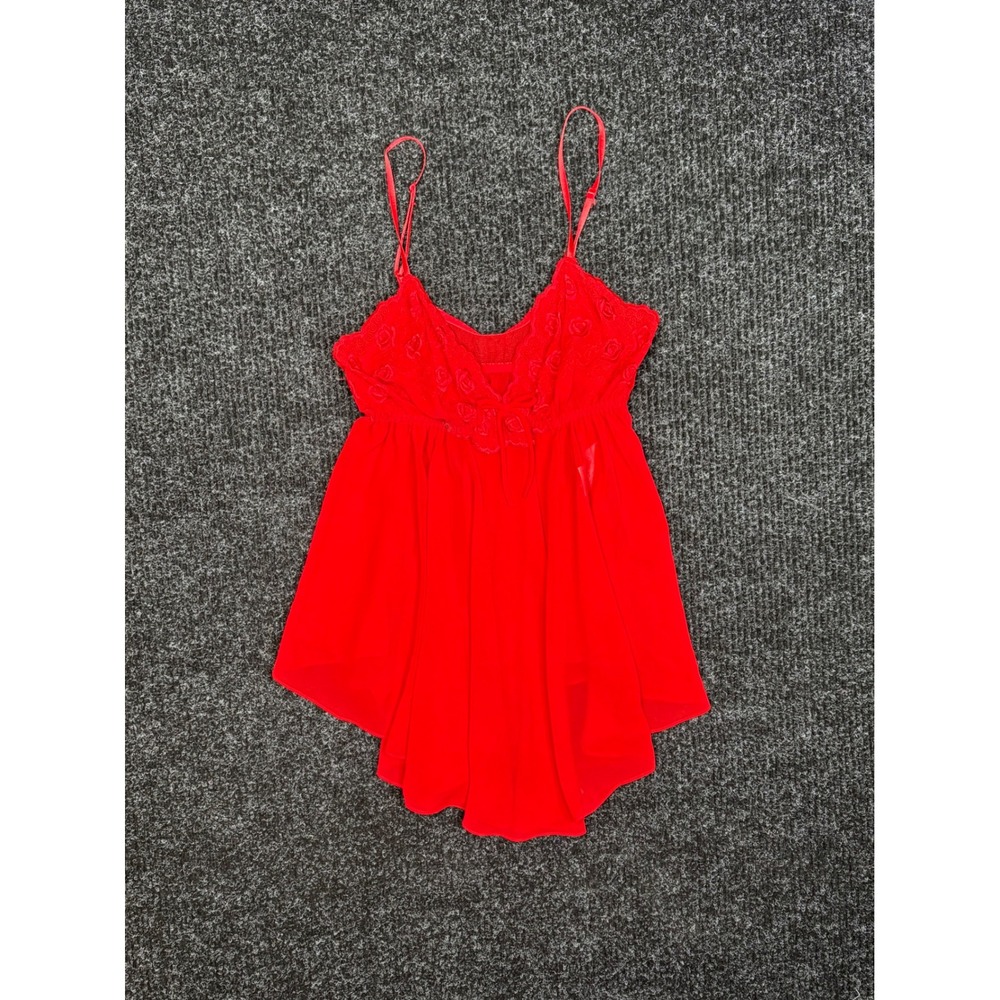 Secret Treasures Red Babydoll Chemise Floral Lace Lingerie Nightgown Medium